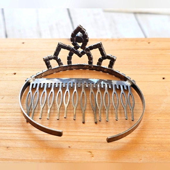 Rare Vintage 1950's Tiara Crown Silver Metal Diamond Rhinestones Hair Comb - Picture 7 of 16